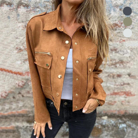 🎅💥Kerstverkoop - 49% UIT🎅💥Vrouwen  Kunstsuède Utility Jack met Knopen