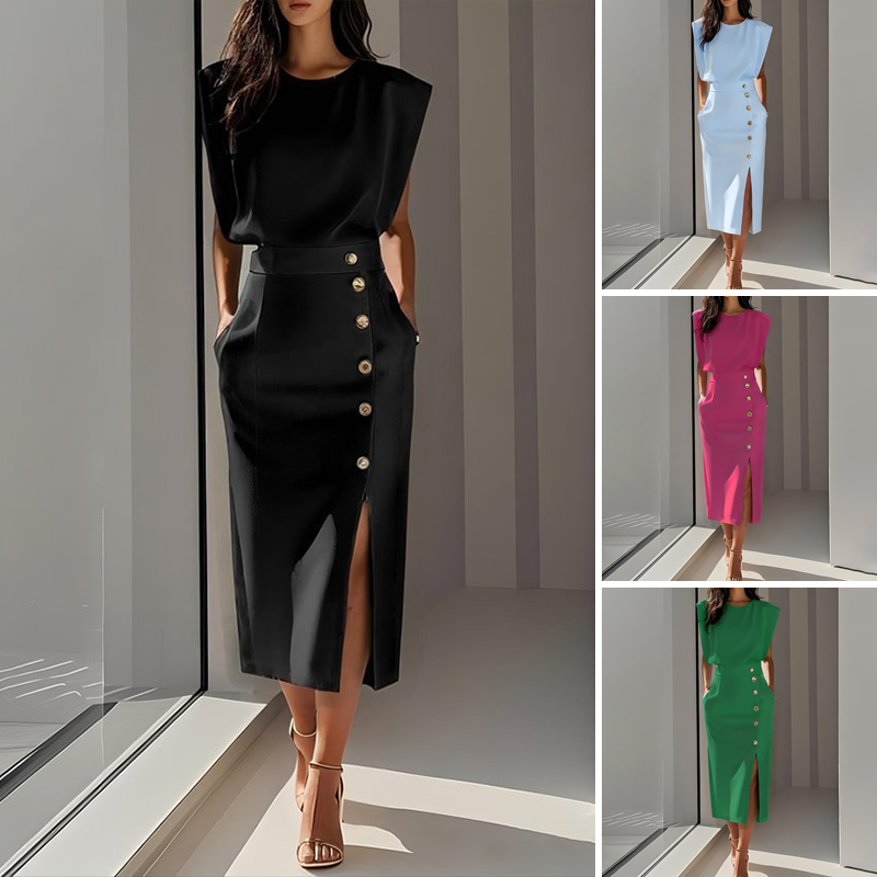 Elegante Dames Midi Jurk Met Riem En Lange Mouwen