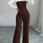 Elegante gestreepte blouse met V-hals en wijde broek voor dames