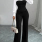 Elegante gestreepte blouse met V-hals en wijde broek voor dames