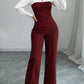 Elegante gestreepte blouse met V-hals en wijde broek voor dames