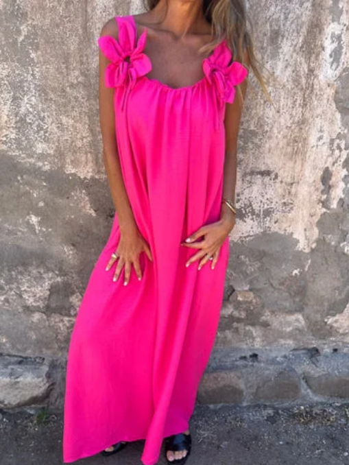 💕Lange halster jurk met effen u-vormige halslijn