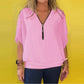 Damestop met casual ritssluiting en chiffon hals