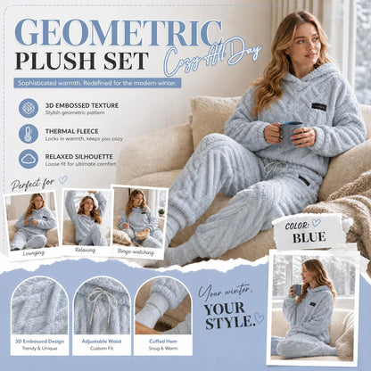 🍂 50% KORTING – Pluche loungeset voor dames met reliëfpatroon | Gezellige tweedelige winterpyjama met structuur