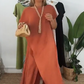 Set van eenkleurige off-the-shoulder top en broek