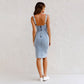 💜 Last Day -promotie - 50%korting 💜 Verstelbare stok u -hals split split denim bodycon cami jurk
