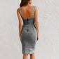 💜 Last Day -promotie - 50%korting 💜 Verstelbare stok u -hals split split denim bodycon cami jurk