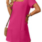 Laatste dag promotie 50% UIT 👗  Casual Square Neck Pocket Korte Mouw Jurk met Zakken voor dames