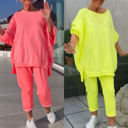 Ronde hals Split Fluorescerende kleur Casual pak voor vrouwen