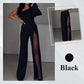 ✨👠Sparkling One Shoulder Mesh Flared Jumpsuit🖤