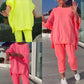 Ronde hals Split Fluorescerende kleur Casual pak voor vrouwen