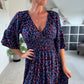 Luipaard jurk met gerimpelde taille