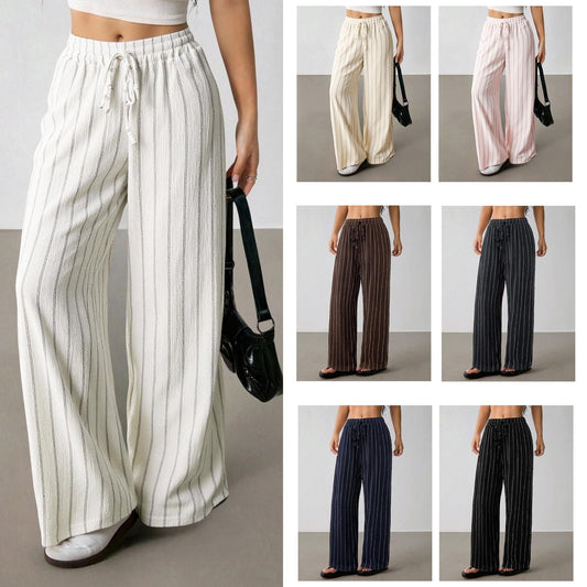 👖Damesbroek met wijde pijpen, strepen en een trekkoord in de taille – licht, ademend en met verstelbare taille, perfect voor stijlvolle, casual outfits ✨🍃