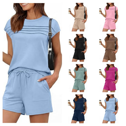 🔥LAST DAY SALE 70% OFF👍✨Women's Crew Neck Top & Drawstring Pants Short Set