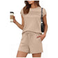 🔥LAST DAY SALE 70% OFF👍✨Women's Crew Neck Top & Drawstring Pants Short Set