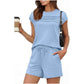 🔥LAST DAY SALE 70% OFF👍✨Women's Crew Neck Top & Drawstring Pants Short Set