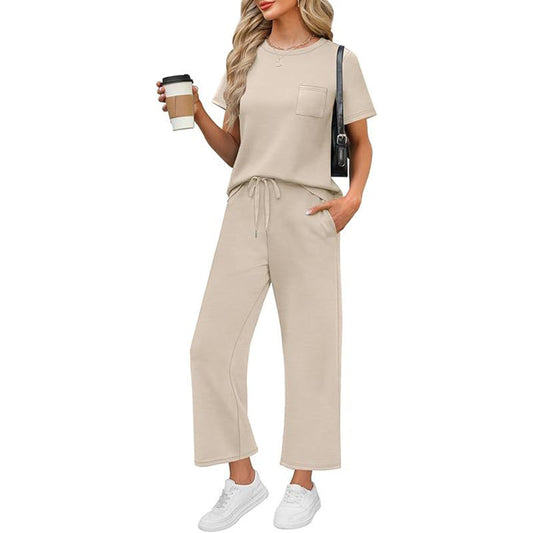 🌸Zomerse uitverkoop: 50% KORTING💖Casual loungeset voor dames met korte mouwen en wijde pijpen