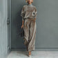 Casual warme top en wijde broek voor dames, 2-delige set