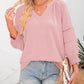 ⏰Tijdelijke aanbieding: 59% korting!!🔥🔥Casual T-shirts voor dames met 3/4-mouwen, V-hals en lampionmouwen; losvallende blouse met plooien en uitsparingen