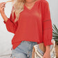⏰Tijdelijke aanbieding: 59% korting!!🔥🔥Casual T-shirts voor dames met 3/4-mouwen, V-hals en lampionmouwen; losvallende blouse met plooien en uitsparingen