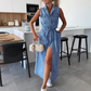 🔥 2025 NIEUWE VERKOOP -50% KORTING💥 Dames Denim Midi Jurk met Tailleband