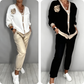 🔥Tijdelijke aanbieding - 2-delige set voor dames bestaande uit een casual top met V-hals en een broek met hoge taille