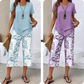 Casual set bestaande uit een tuniek met ronde hals en laagjes en een broek met wijde pijpen