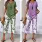Casual set bestaande uit een tuniek met ronde hals en laagjes en een broek met wijde pijpen