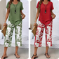 Casual set bestaande uit een tuniek met ronde hals en laagjes en een broek met wijde pijpen
