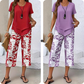 Casual set bestaande uit een tuniek met ronde hals en laagjes en een broek met wijde pijpen