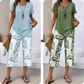 Casual set bestaande uit een tuniek met ronde hals en laagjes en een broek met wijde pijpen