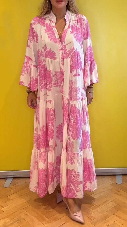 💃Dames zomer V-hals bosprint maxi jurk👗