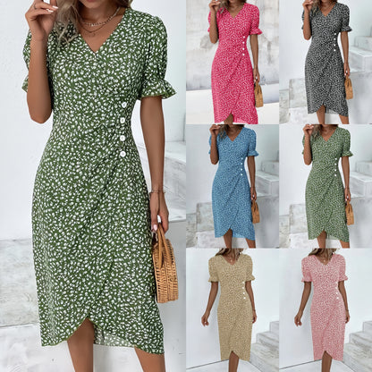 🌷Dames casual jurk wikkeljurk bloemenjurk