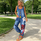 Casual denim jumpsuit met bloemenprint voor dames
