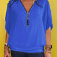 Damestop met casual ritssluiting en chiffon hals