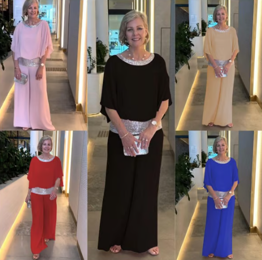 🔥Grote verkopen 50% Korting💃Elegante tweedelige set met colorblock en pailletten