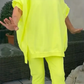 Ronde hals Split Fluorescerende kleur Casual pak voor vrouwen