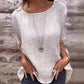 Vrouwen effen kleur ronde hals half mouwen katoenen linnen blouse