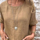 Vrouwen effen kleur ronde hals half mouwen katoenen linnen blouse