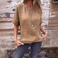 Vrouwen effen kleur ronde hals half mouwen katoenen linnen blouse