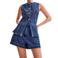 💕HOT SALE 💕Casual denim set voor dames, bestaande uit een mouwloos topje en een korte broek