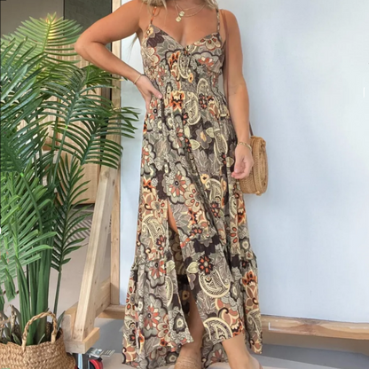 🌸Dames Sexy Spaghetti Bandjes Bloemenprint Lange Jurk