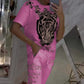 Casual Bedrukt Top Met Trekkoord Broek 2-Delige Set
