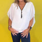 Damestop met casual ritssluiting en chiffon hals