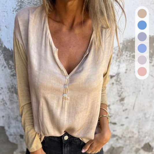 🔥 Beperkte tijd 49% UIT🔥 Dames Trendy effen kleur V Hals Lange Mouw Top