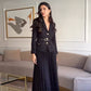 Dames Blazer met Revers & Plissé Maxi Rok Set met Bijpassende Riem – Elegant en Stijlvol ✨👗
