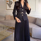 Dames Blazer met Revers & Plissé Maxi Rok Set met Bijpassende Riem – Elegant en Stijlvol ✨👗