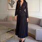 Dames Blazer met Revers & Plissé Maxi Rok Set met Bijpassende Riem – Elegant en Stijlvol ✨👗