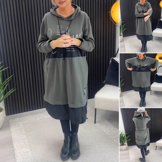 Casual Bedrukte Hoodie Jurk voor Dames met Zakken
