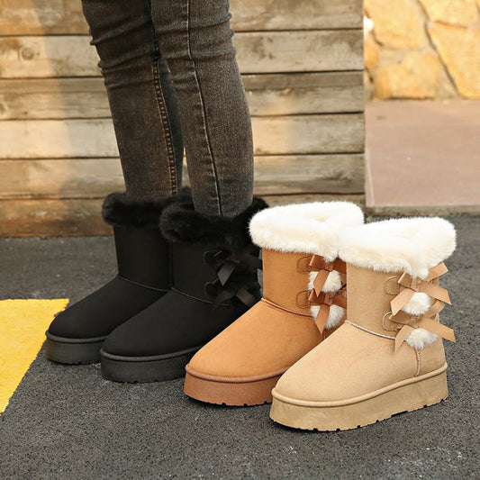 🎀Kerstspecials🎁Klassieke plateau-sneeuwlaarzen voor dames met pluche strik